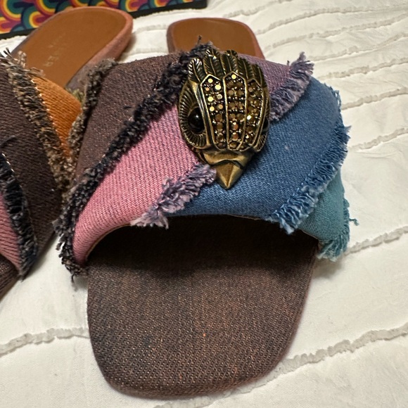 New in Box Kurt Geiger Women's Pink and Blue Frayed Slide Sandals - Picture 2 of 4